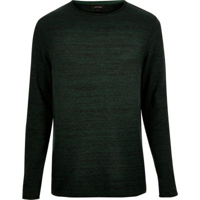 Dark green knitted crew neck jumper